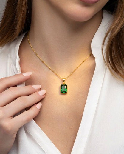 Golden Antitarnish Emerald Cut Necklace