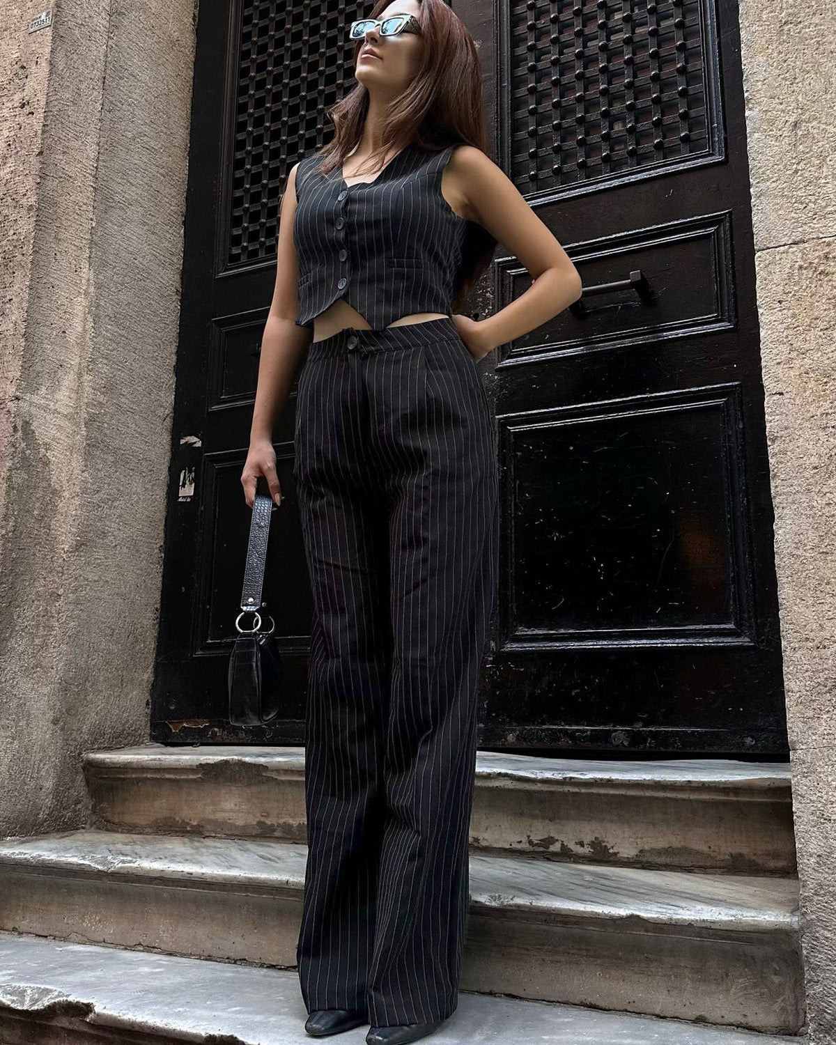 Pinstripes Vest And Pant Co-Ord Set - Main Image