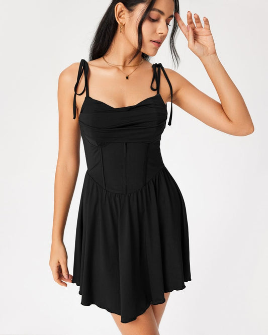 GATHERED FIT AND FLARE DRESS,black, dresses, fit and flare, gathered, glam, knitted, mini, party, ribbed, sleeveless, solid, spaghetti strap, stretchable, tailored fit,gathered-fit-and-flare-dress-black,Color- Black
Fabric- Ribbed
Type- Fit And Flare
Fit- Tailored Fit
Length- Mini
Sleeve- Sleeveless 
Strap- Spaghetti Strap 
Print- Solid
Details- Gathers at waist and corset bodice