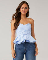 topwear,tops,casual, casual chic,gen z, glam, summer,woven,polycotton,printed,blue,stripes,color block,zipper,slim fit,bandeau,waist length,flared hem,off shoulder,no straps,no sleeves,sleeveless, OY2143, 25090042GG