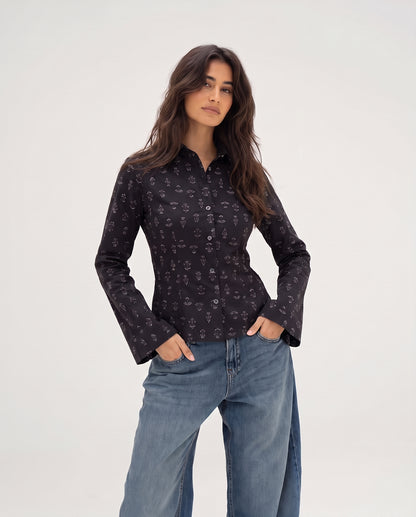 Floral Flared Sleeve Fitted Sleeve Shirt