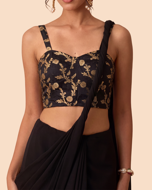 Black Bustier Brocade Saree Corset Blouse