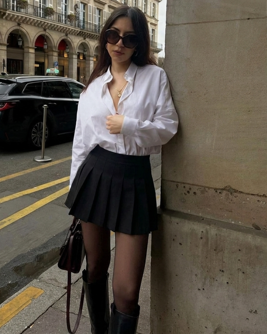 Pleated Mini Black Skirt