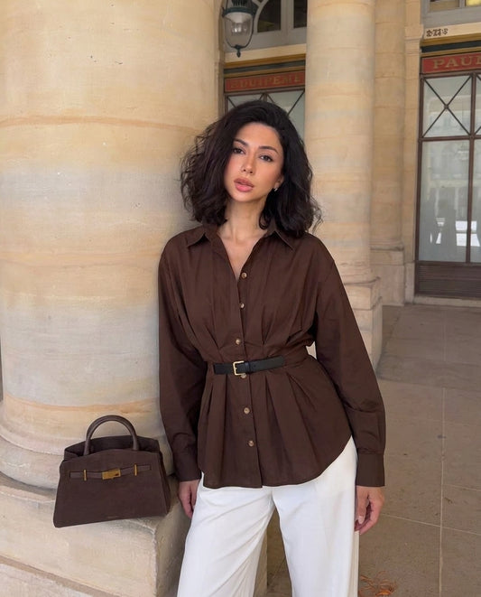 Chocolate Brown Button Down Belted Shirt