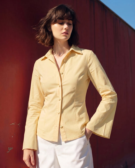 Butter Yellow Flared Sleeves Shirt