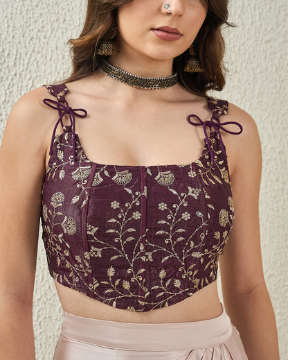topwear,tops,ethnic, indo-western,ethnic wear, festive wear, indian wear, summer,woven,embroidered,brocade,wine,floral pattern,textured,zipper,skinny fit,corset,crop,curved hem,square neck,shoulder strap,no sleeves,sleeveless, 25070038GG, OY3008 wine 