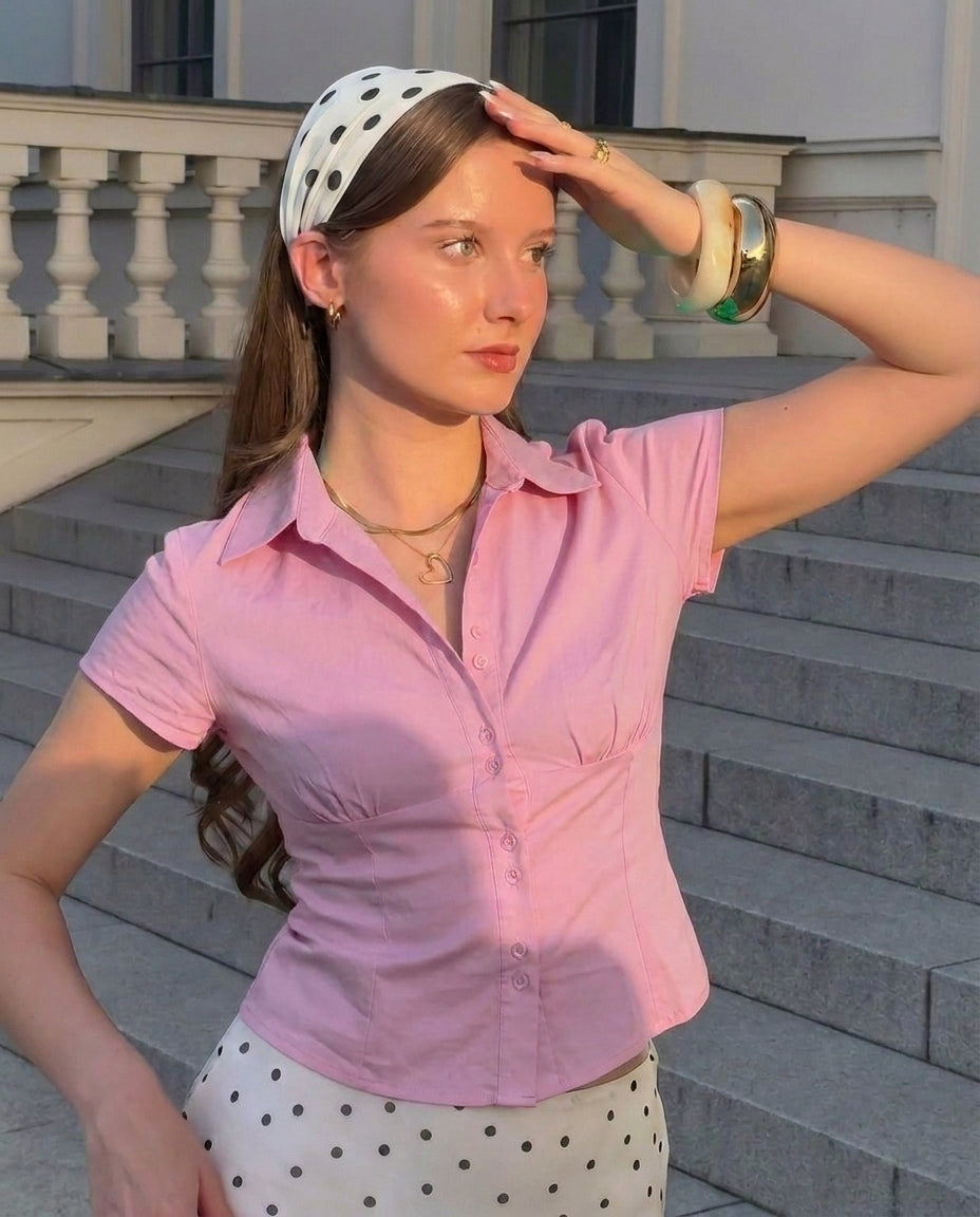 Pink Waist Fitted Cotton Shirt