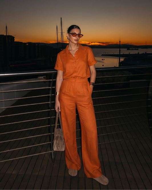 Rust Orange Collared Shirt & Tailored Pants - Co-Ord set