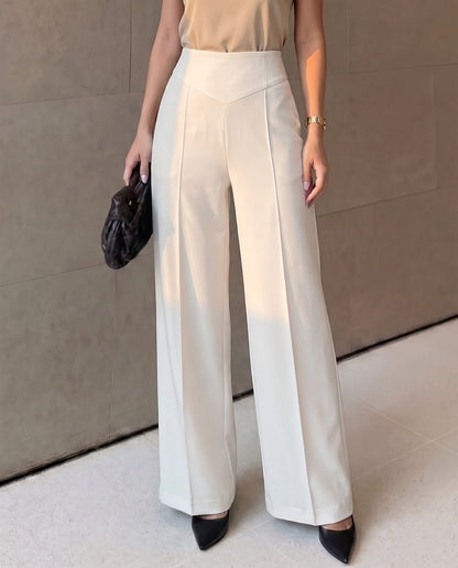 Sculpted Waist Pleated White Trousers
