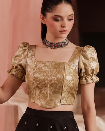 Paro Puff Sleeve Gold Corset Top