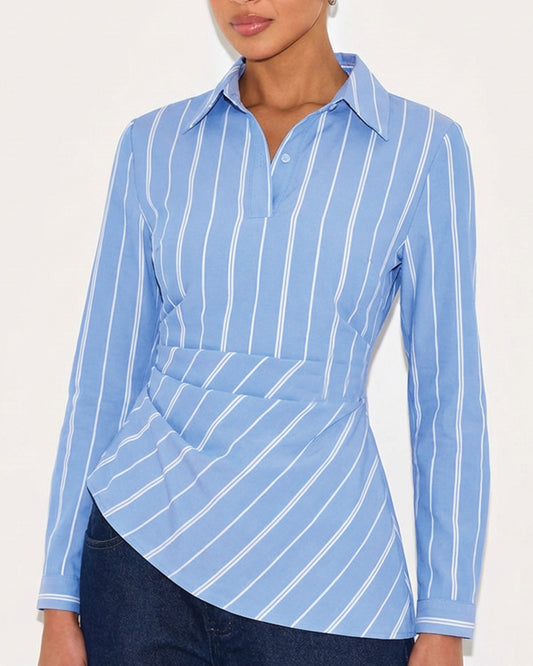 Blue Pinstripe Asymmetric Hem Shirt