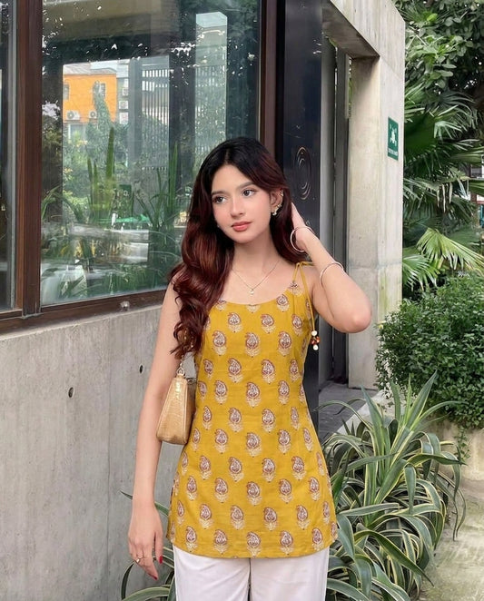 Alaya Mustard Print Camisole Kurti
