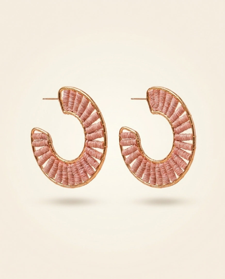Woven Rattan Hoop Earrings