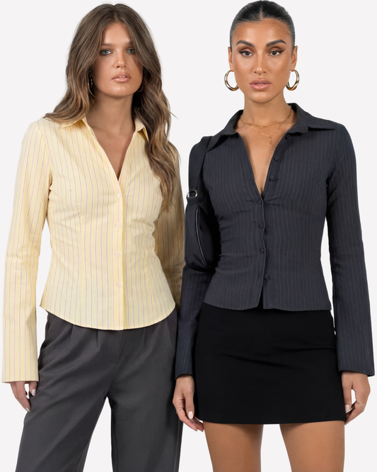 Set Of Two Pinstripes Flared Sleeves Shirt