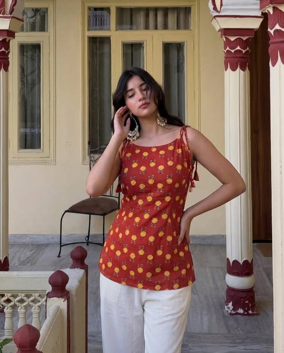 Urja Red Bloom Camisole Kurti
