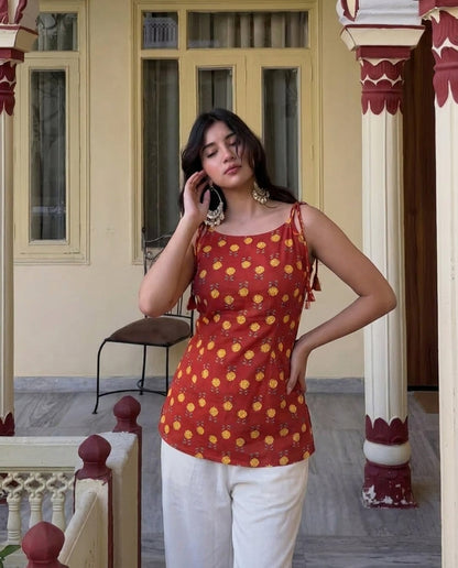 Urja Red Bloom Camisole Kurti