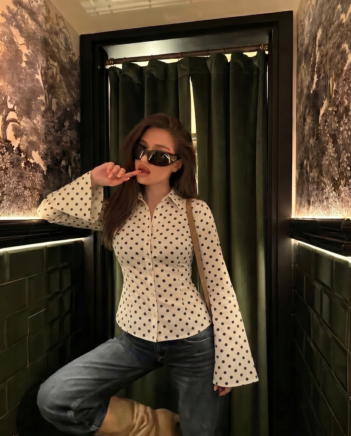 Offwhite Polka Dot Flared Sleeve Shirt