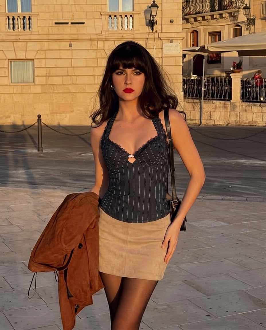 Heart Halter neck Pinstripe top