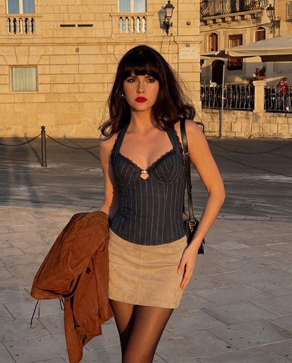 Heart Halter neck Pinstripe top