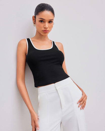 ribbed-fitted-top-black,RIBBED FITTED TOP,topwear,tops,casual,streetwear,knitted, stretchable,single jersey,black,solid,skinny fit,fitted,crop,round neck,shoulder strap,sleeveless