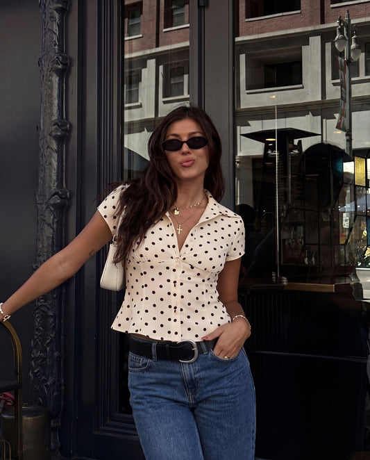 Ivory Polka Dot Waist Fitted Shirt