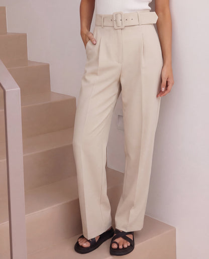 Beige Belted Citywear Trousers