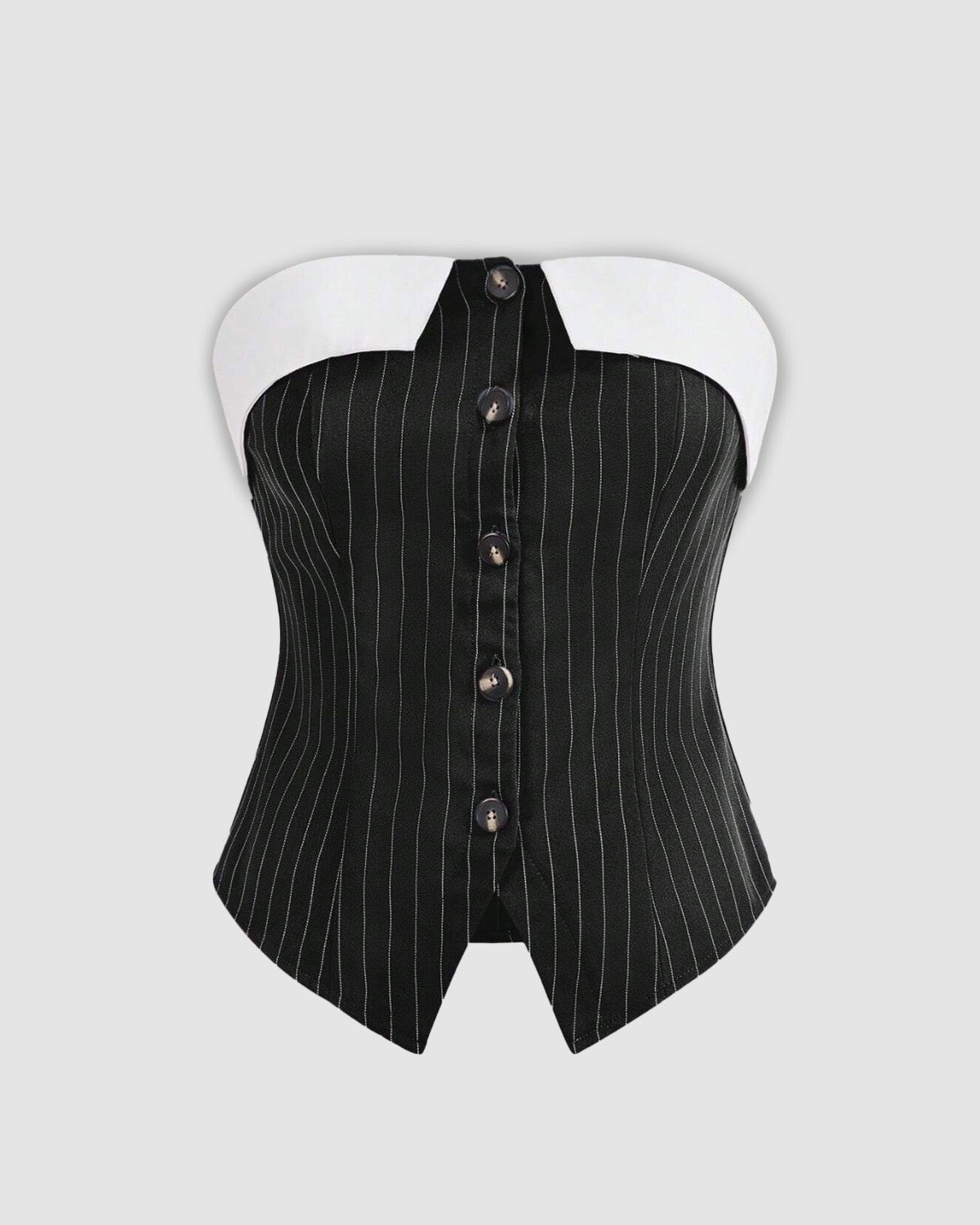 Black Pinstripe Button-Front Corset Top