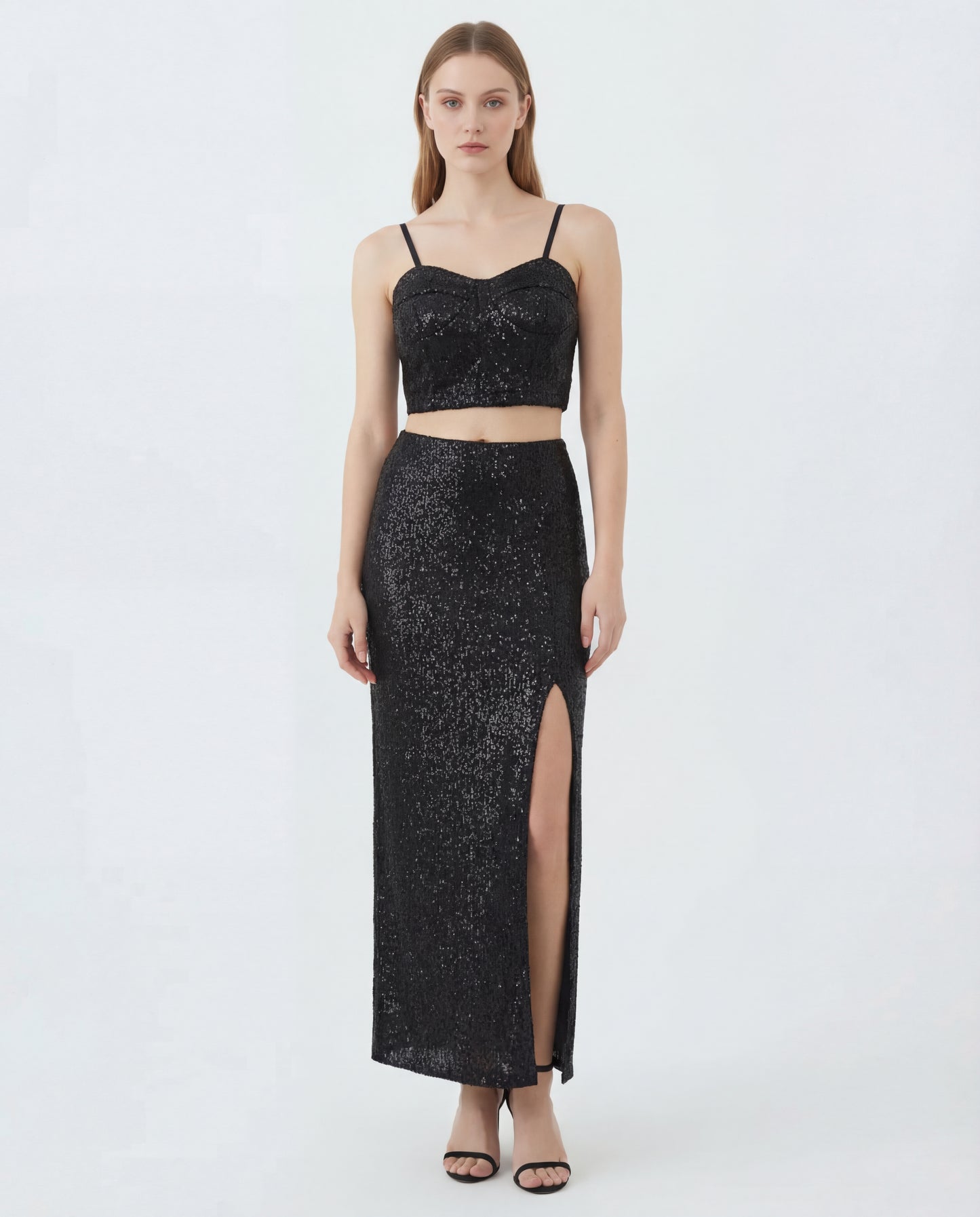 Black Sequin Top and Skirt Coord Set