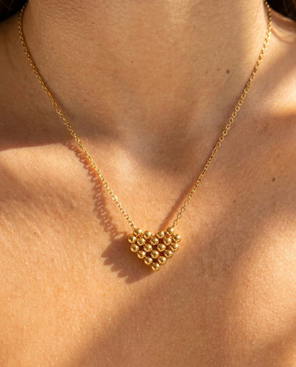 Golden Antitarnish Beaded Heart Necklace