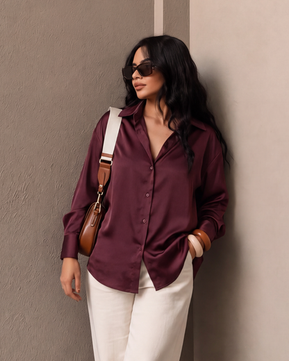 Burgundy Solid Satin Shirt