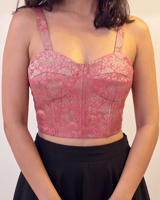 Pink Bustier Brocade Top