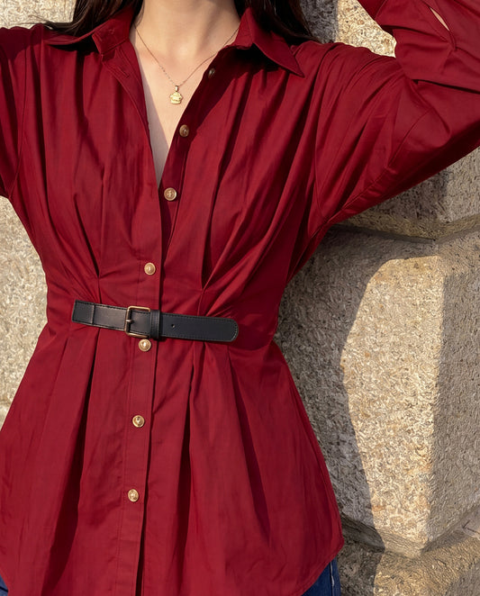 Cherry Red Button Down Belted Shirt