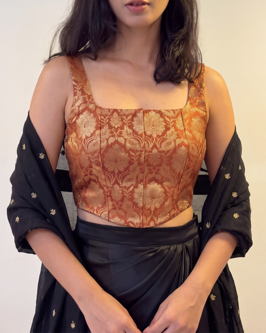 Rust Brocade Corset Top