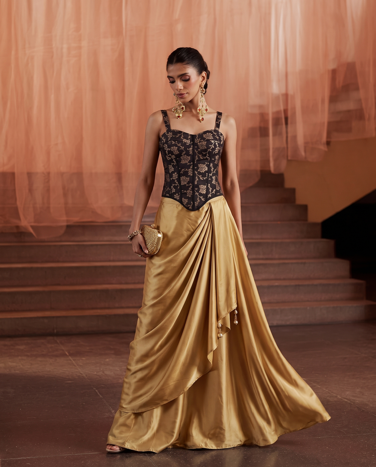 Black Gold Opulence Brocade Corset Top