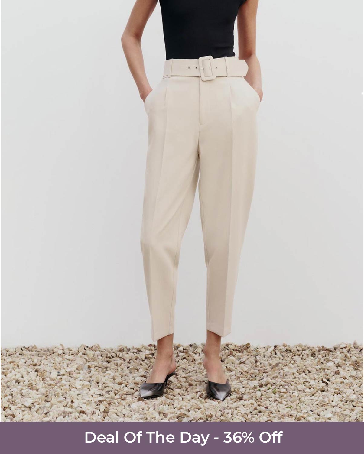 BELTED TAPERED PANTS,beige, bottomwear, formal, full length, high rise, pants, polyester, summer, tailored fit, tapered, woven,straight-fit-trouser-with-belt-cream,Length - Full length Waist - High-rise waist Fit - Straight fit Color - CreamNo. of Pockets - 2Material - Polyester Length - 43 inch Closure - Zip &amp; hook Detail - Trouser with belt and false welt back pocket,24030008AA, OY942