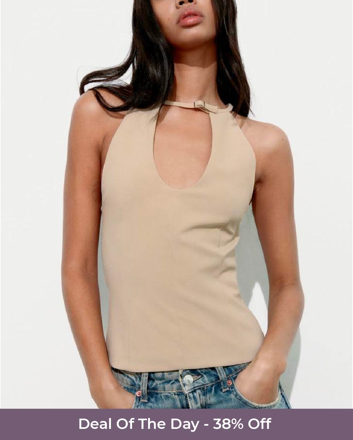 HALTER TOP,beige, belt, buckle, casual, cutout, elastane, fitted, halter neck, knitted, polyester, regular, sleeveless, stretchable, tailored fit, tops, topwear,halter-top-beige,Color- Beige
Fabric- Poly Spandex
Type- Fitted
Fit- Skinny Top
Length- Regular
Neck- Halter
Sleeves- Sleeveless
Trims- Buckle
Details- Cut Out Details with a tab on the chest