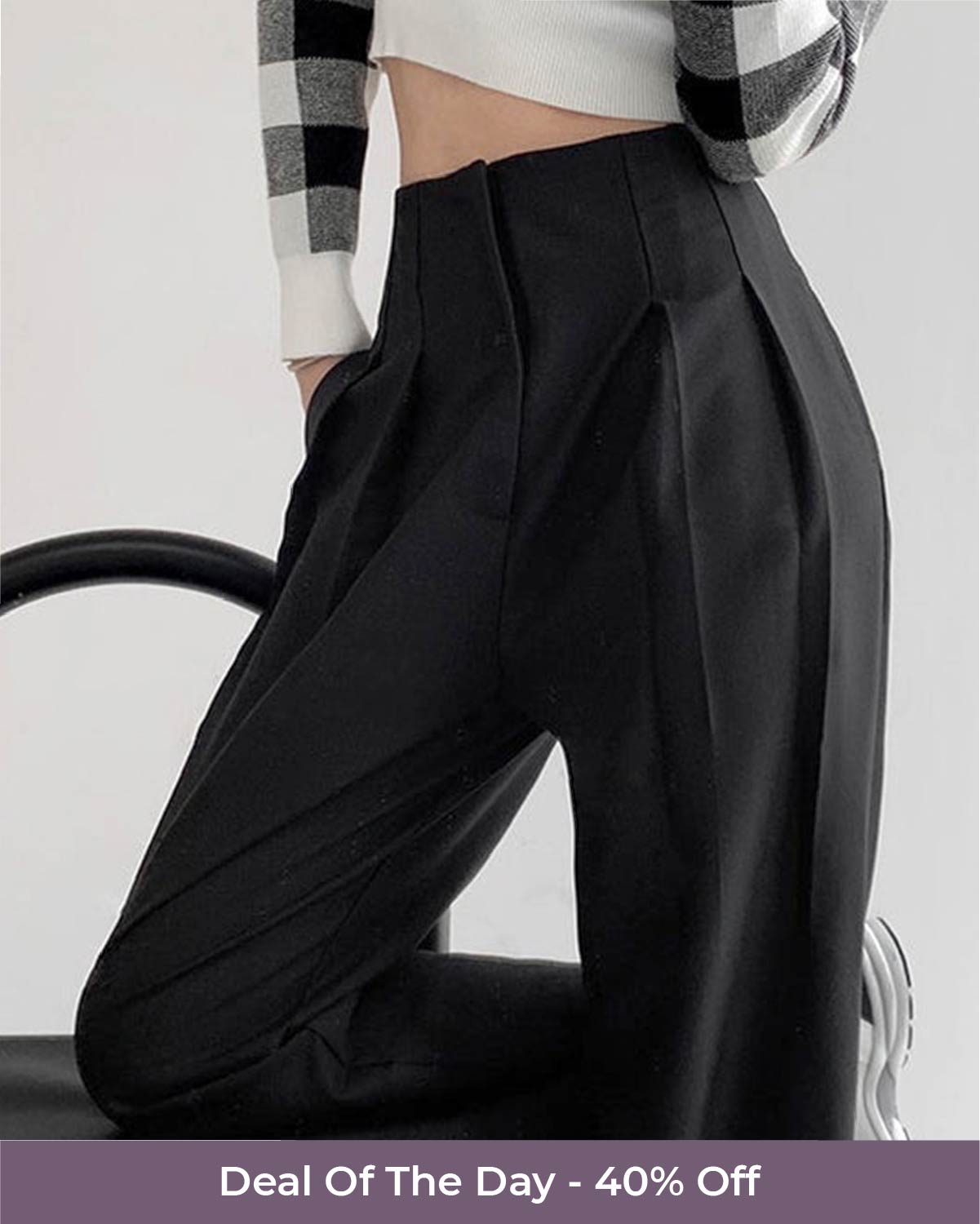 Smocked Detail Korean Black Trousers