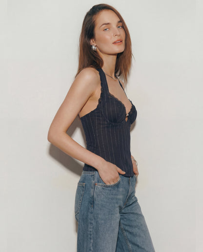 Black Pinstripe Halter Top