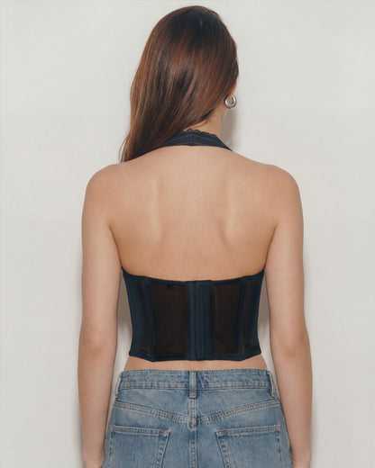 Black Pinstripe Halter Top