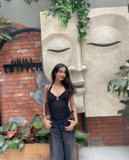 Black Pinstripe Halter Top