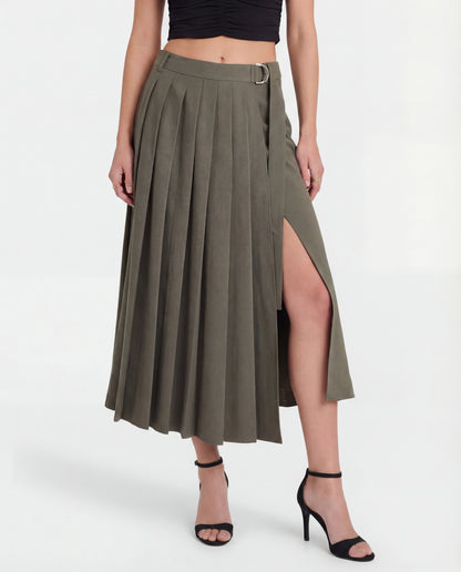 Vintage Pleated Slit Skirt