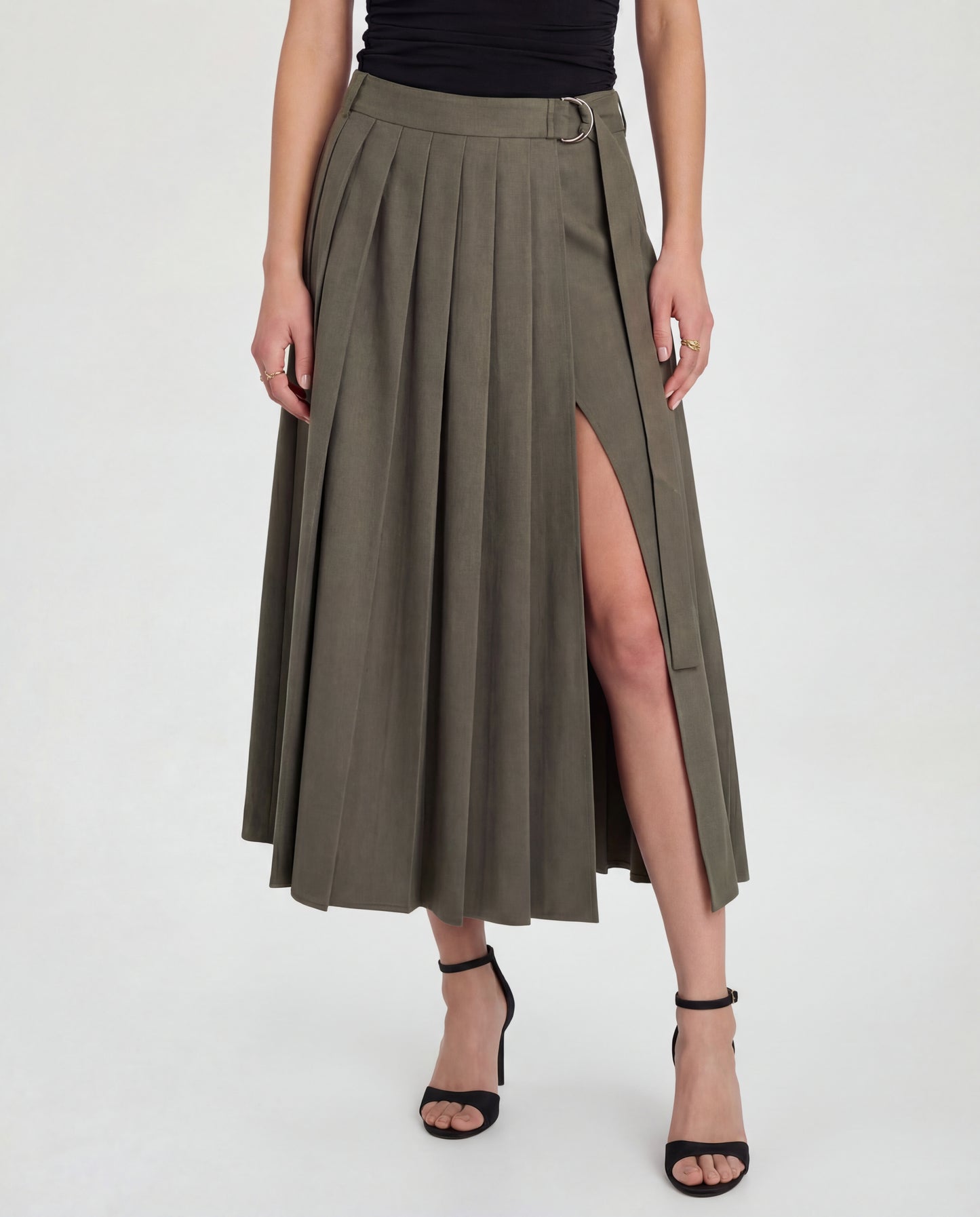 Vintage Pleated Slit Skirt