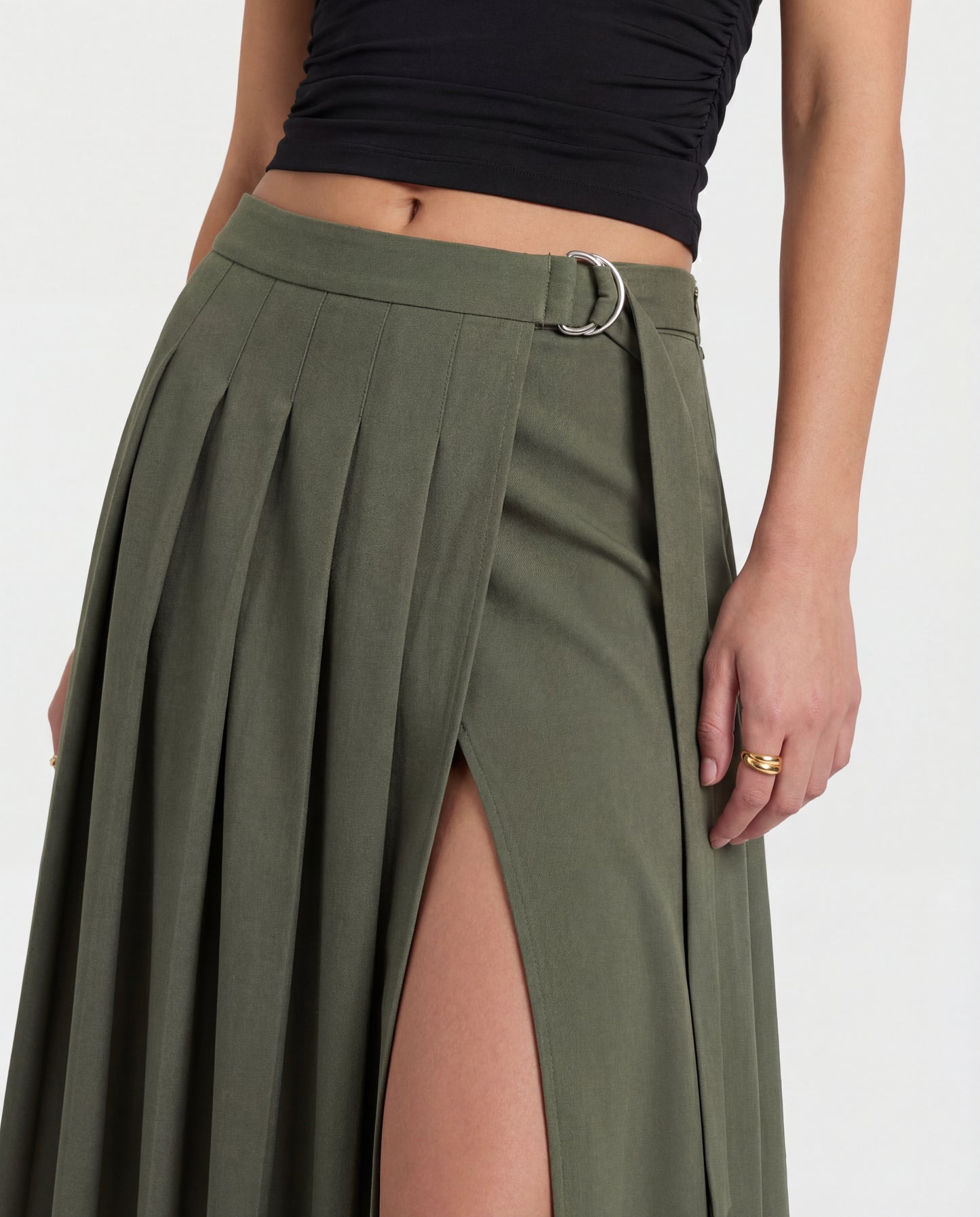 Vintage Pleated Slit Skirt