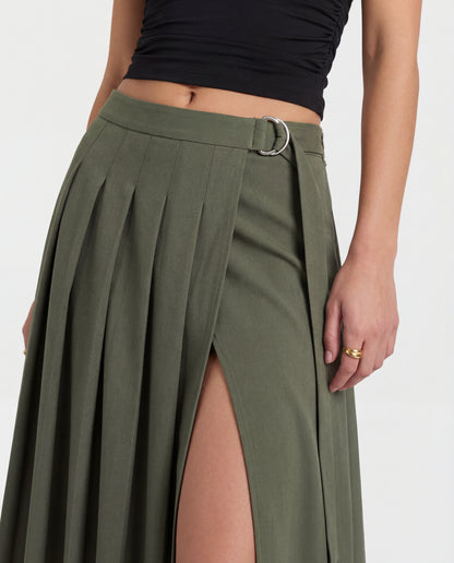 Vintage Pleated Slit Skirt