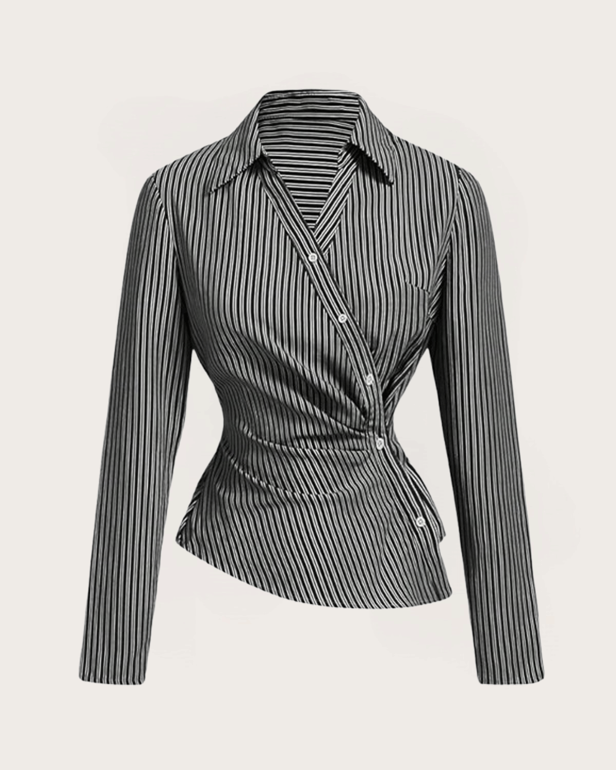 Black Stripe Asymmetric Hem Shirt