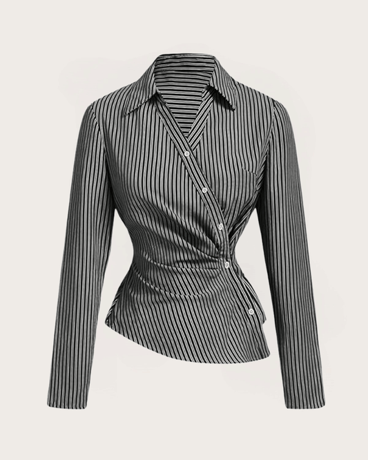Black Stripe Asymmetric Hem Shirt