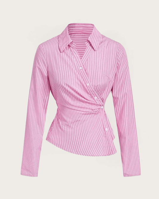 Pink Stripe Asymmetric Hem Shirt