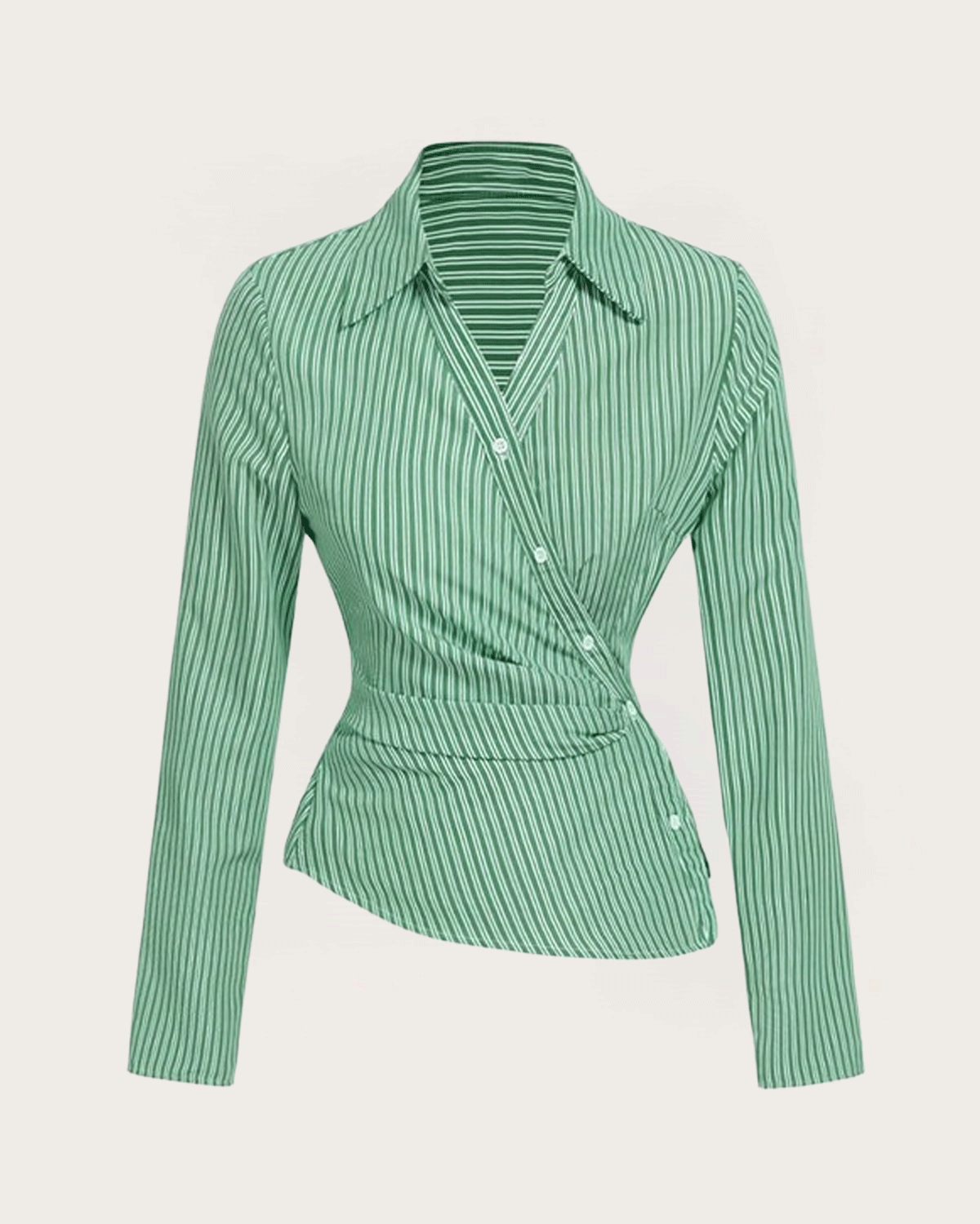 Green Stripe Asymmetric Hem Shirt