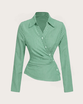 Green Stripe Asymmetric Hem Shirt