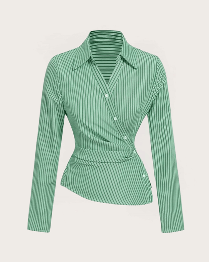 Green Stripe Asymmetric Hem Shirt